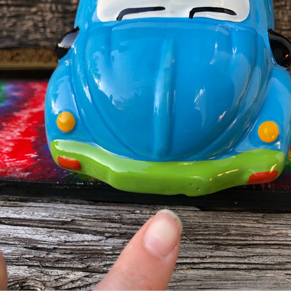 Vintage Beetle Bug VW car Piggy bank Coin Bank Vtg collectible ceramic wooden💚 - Picture 13 of 15